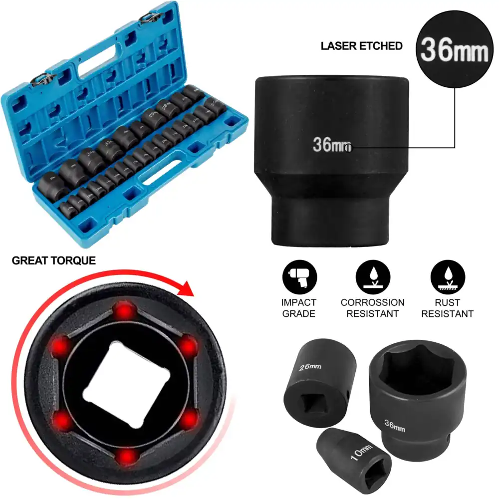 Metric Impact Socket Set, CR-V - Industrial Laser Etching บทวิจารณ์และราคา
